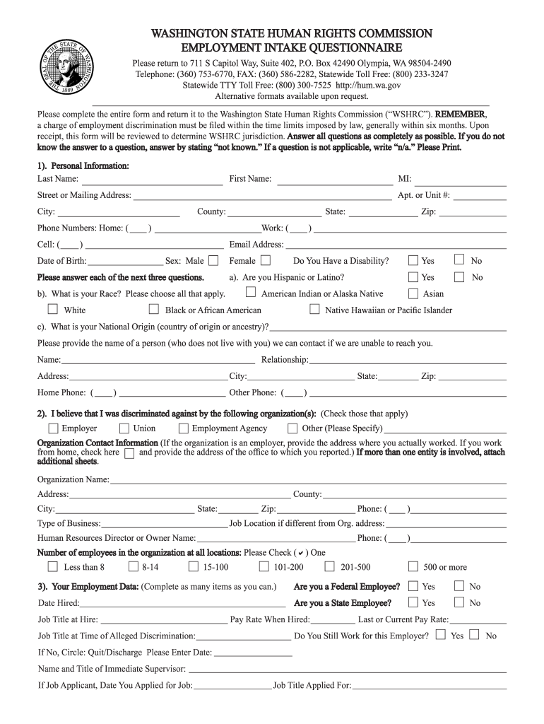 Washington State Human Rights Commission  Form