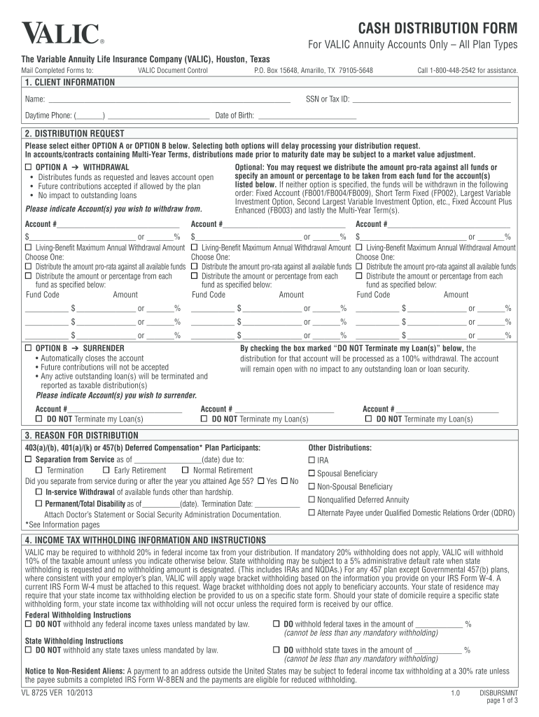  VALIC Cash Distribution Form 2017