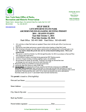 Letchworth ArcheryMuzzleloading Hunting Permit, Self Issue Letchworth ArcheryMuzzleloading Hunting Permit, Self Issue Parks Ny  Form