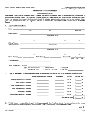 Cdph Lead Certification Renewal  Form