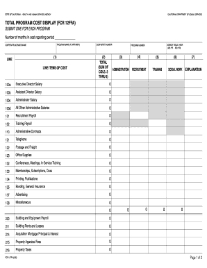 Total Program Cost Display FCR 12FFA CDSS California Cdss Ca  Form