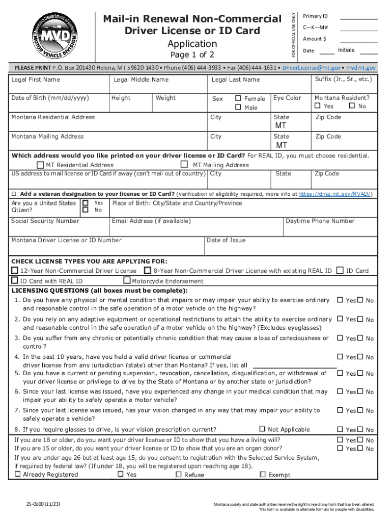 Renewing Your LicenseID MT Motor Vehicle Division  Form