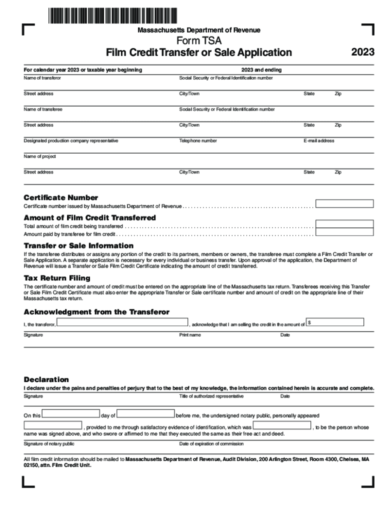  Massachusetts Department of Revenue Form TSA Film 2022
