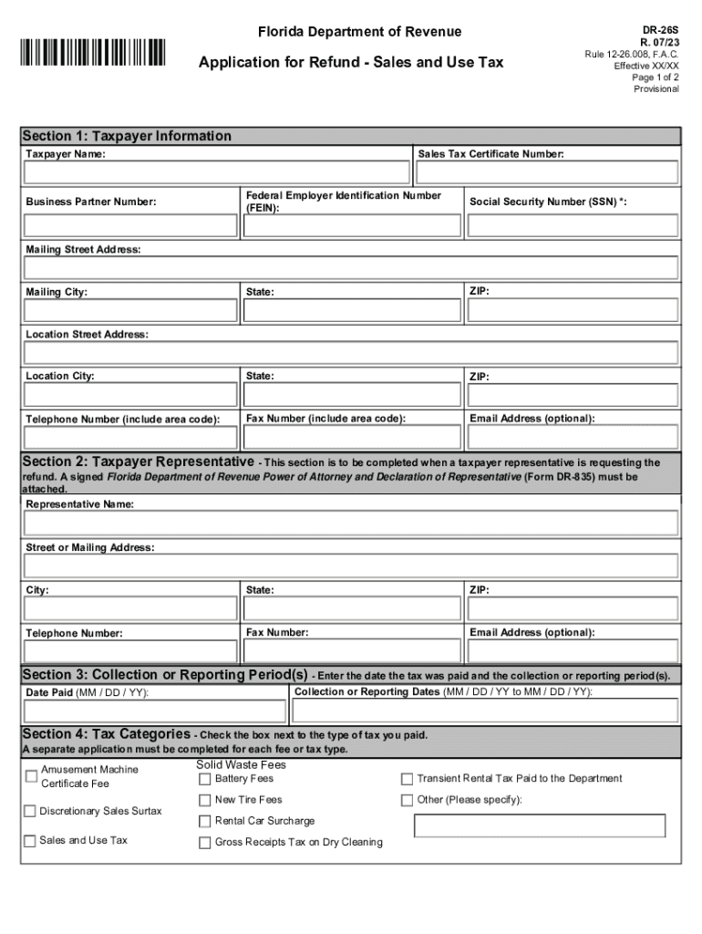  Florida Department of Revenue DR 26S R 0723 Appl 2019