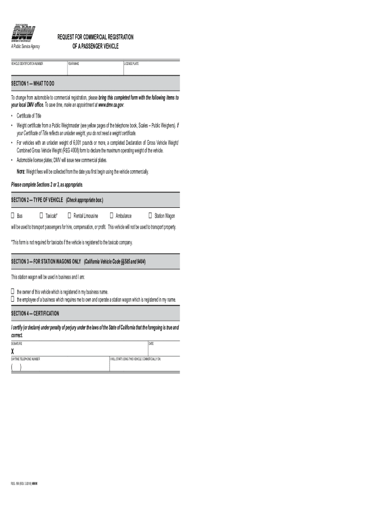 REG 590, Request for Commercial Registration of a Passenger Vehicle  Form
