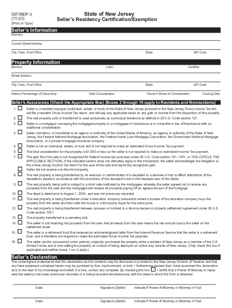  GITREP 3 Seller&#039;s Residency CertificationExemption 2021