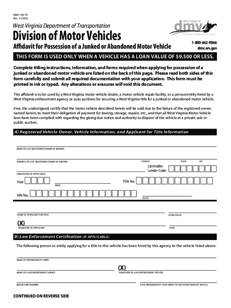 TR 105, Abandoned Vehicle Affidavit No Notary  Form