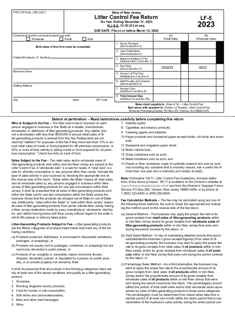 Form LF 5 Form LF 5 Litter Control Fee Return
