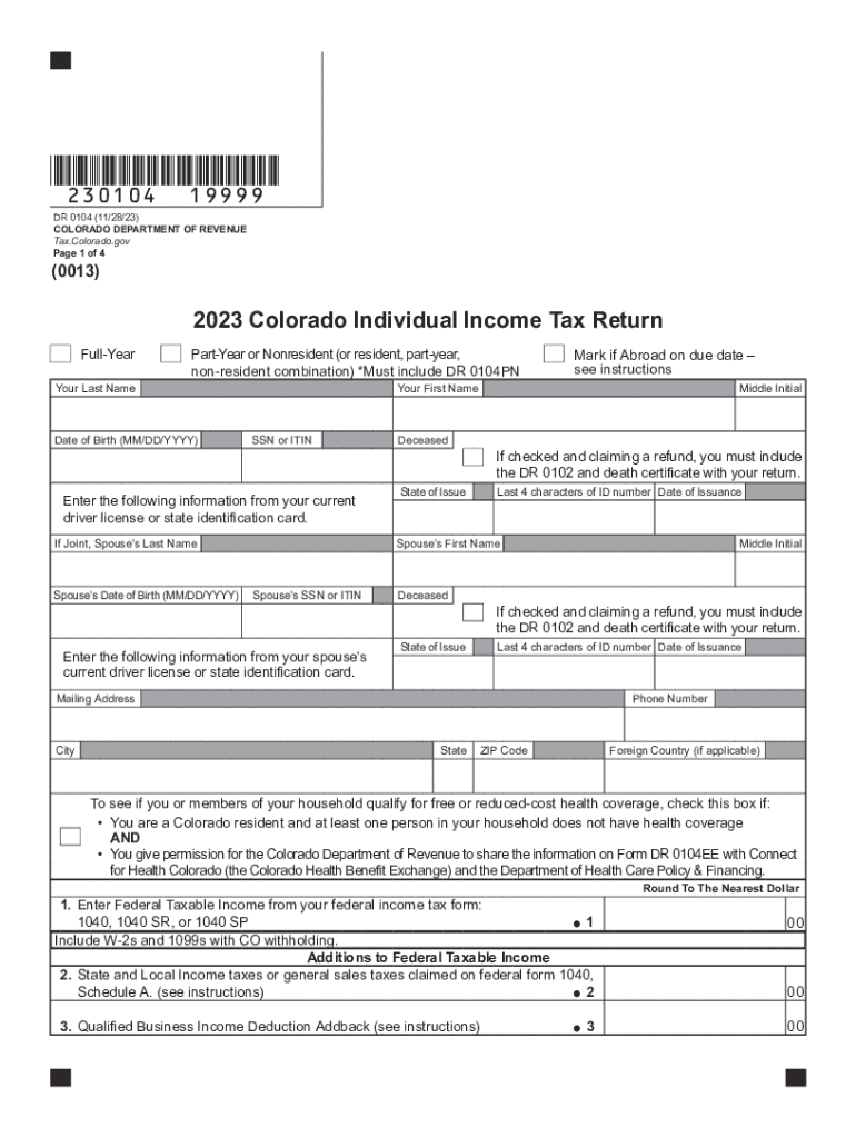DR 0104, Colorado Individual Income Tax Return  Form