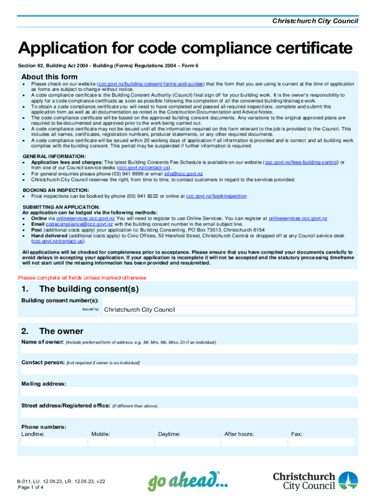  Christchurch City Council Application for Code Com 2021
