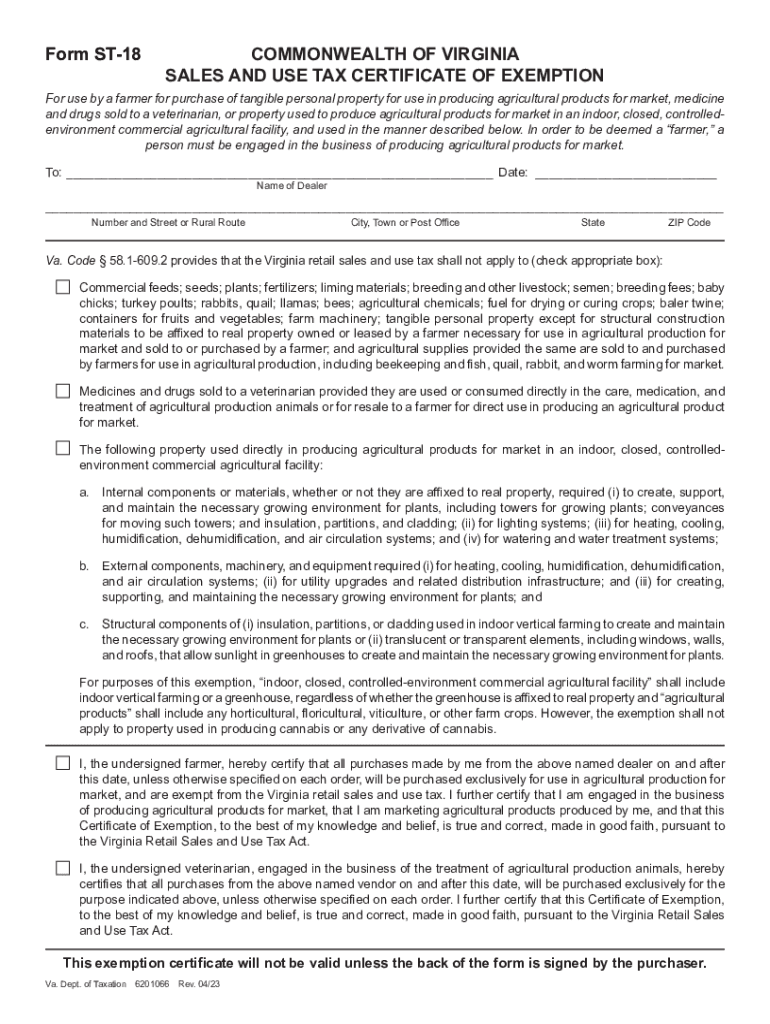 Form ST 18 Agricultural Sales Tax Exemption Certificate Agricultural Exemption Certificate Form ST 18