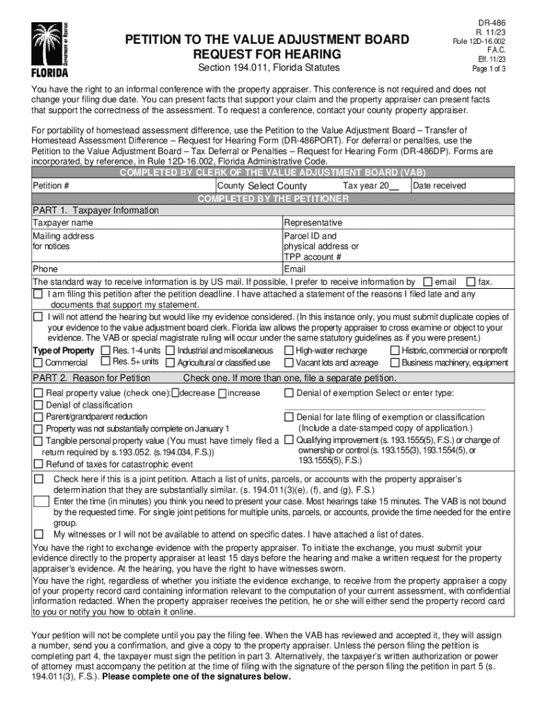  Filing of Value Adjustment Board Petitions After the Deadline 2022