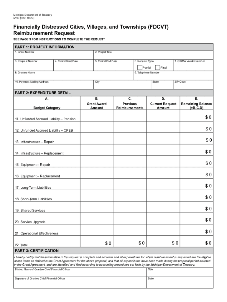 5199, Financially Distressed Cities, Villages, and Townships FDCVT Reimbursement Request  Form