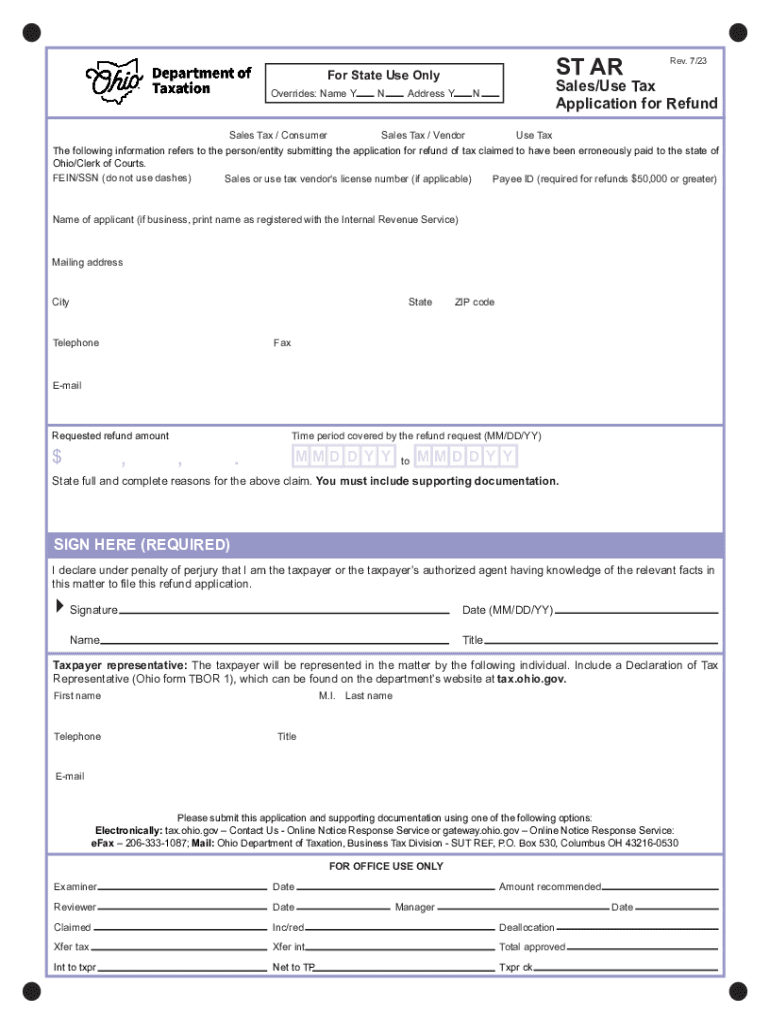 Sales and Use Tax Refund Checklist  Form