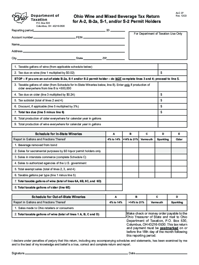 Wine and Mixed Beverage Tax Return for A2 B2a and or  Form