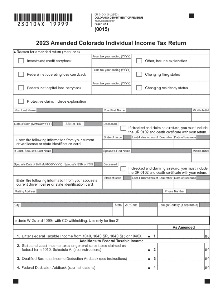 DR 0104X Amended Individual Income Return Instructions If You Are Using a Screen Reader or Other Assistive Technology, Please No  Form