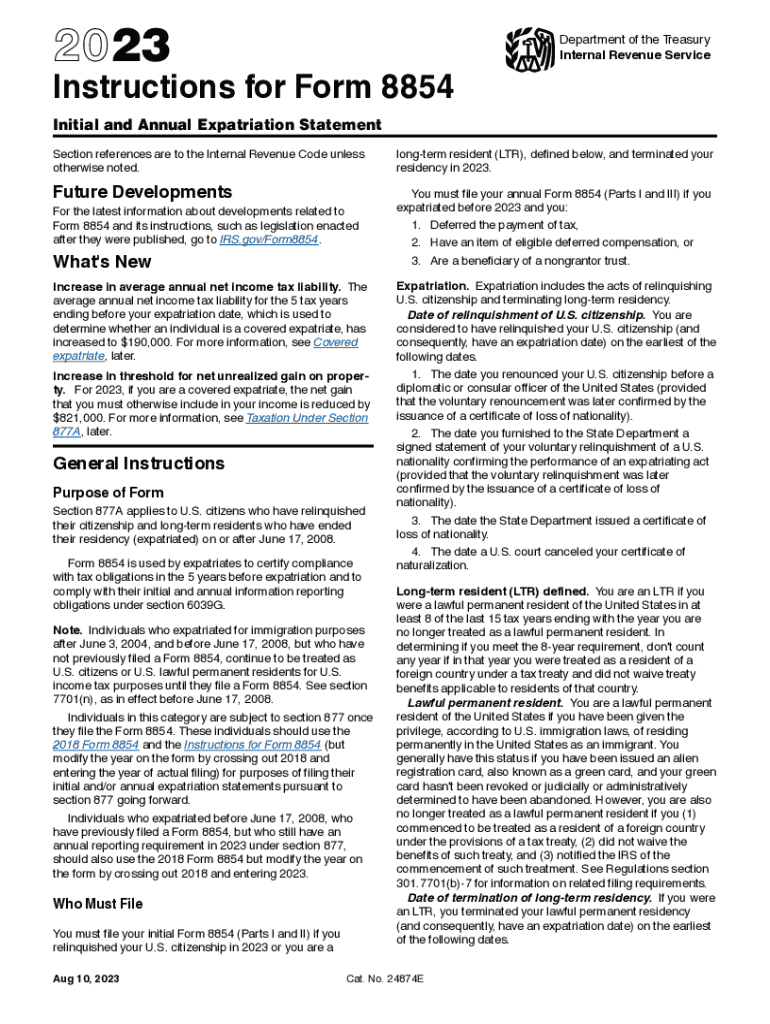  Form 8854 Initial and Annual Expatriation Statement 2022