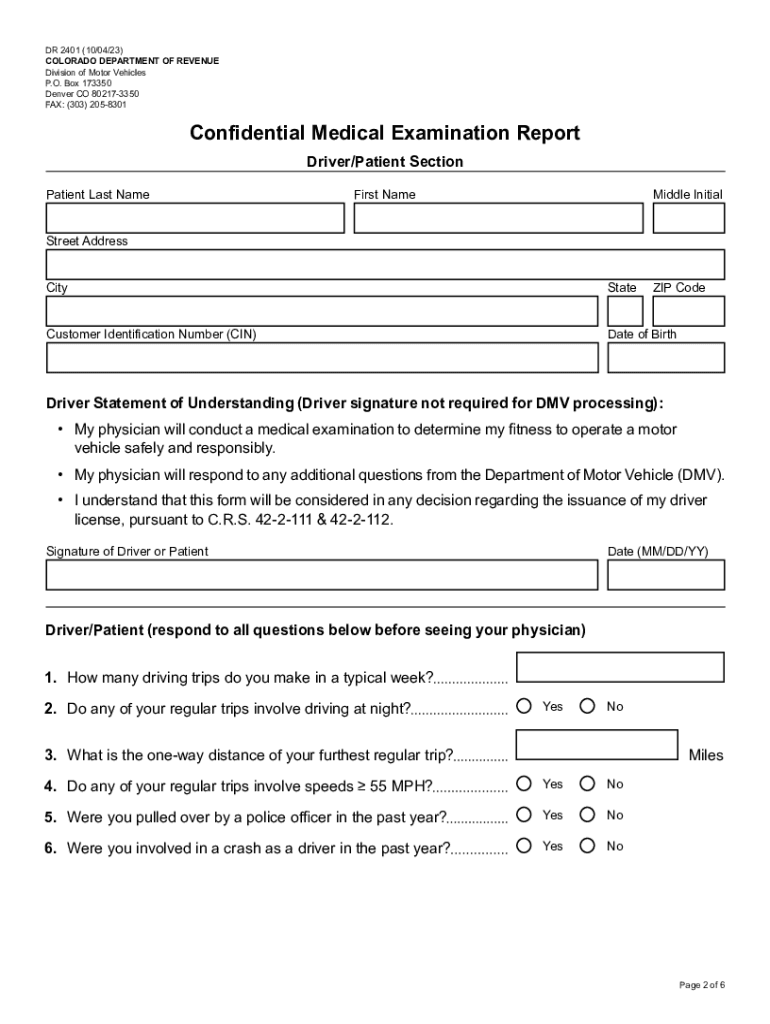 DR 2401 Confidential Medical Examination Report If You Are Using a Screen Reader or Other Assistive Technology, Please Note that  Form