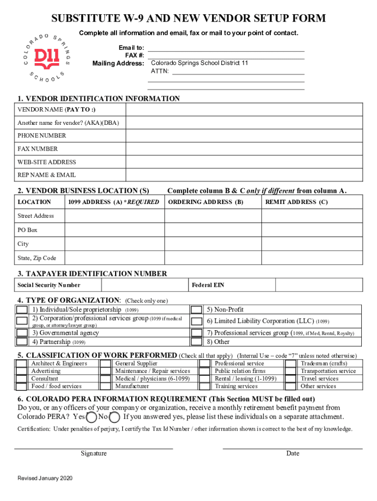 Instructions Vendor Registration and Substitute W 9 Form