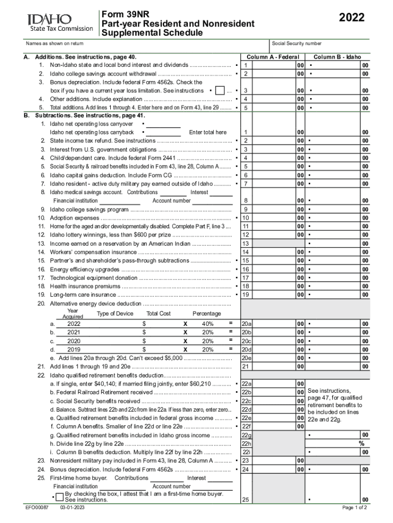 Form 39NR, Part Year Resident and Nonresident