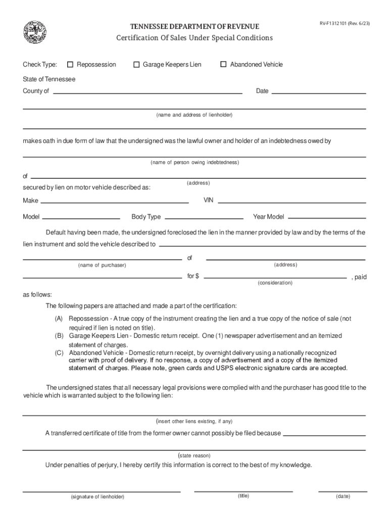 Sales under Special Conditions Tn Form Fill Out and Sign