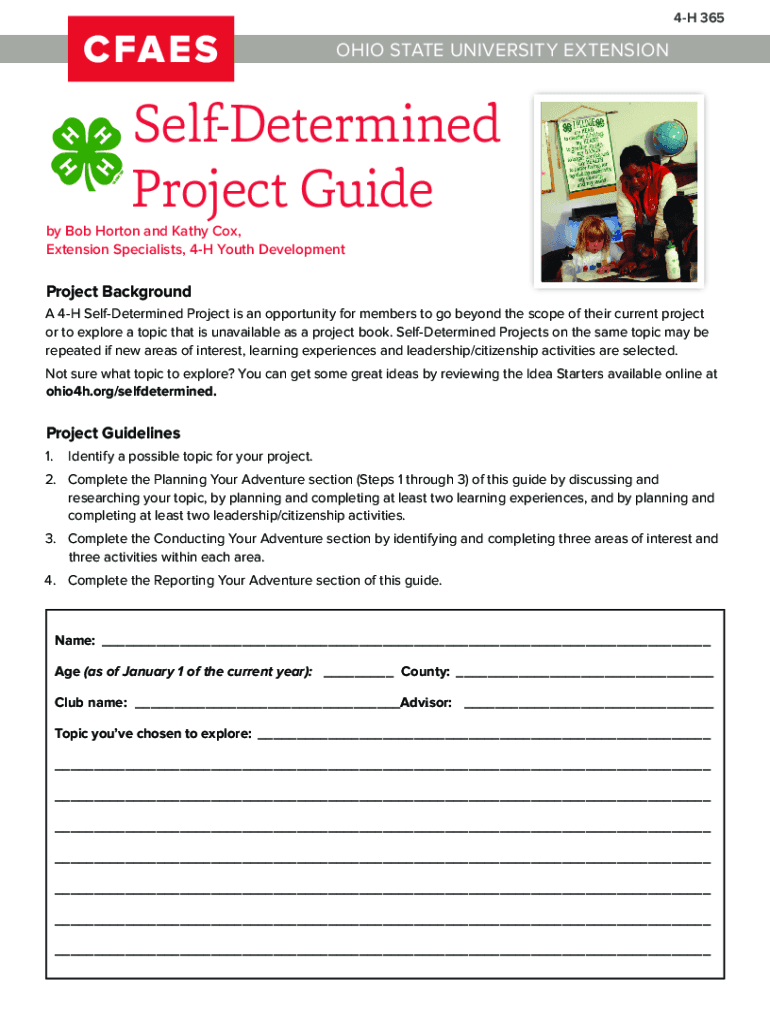 Fillable Online Ohio4h 4 H 365 Self Determined Project Guide  Form