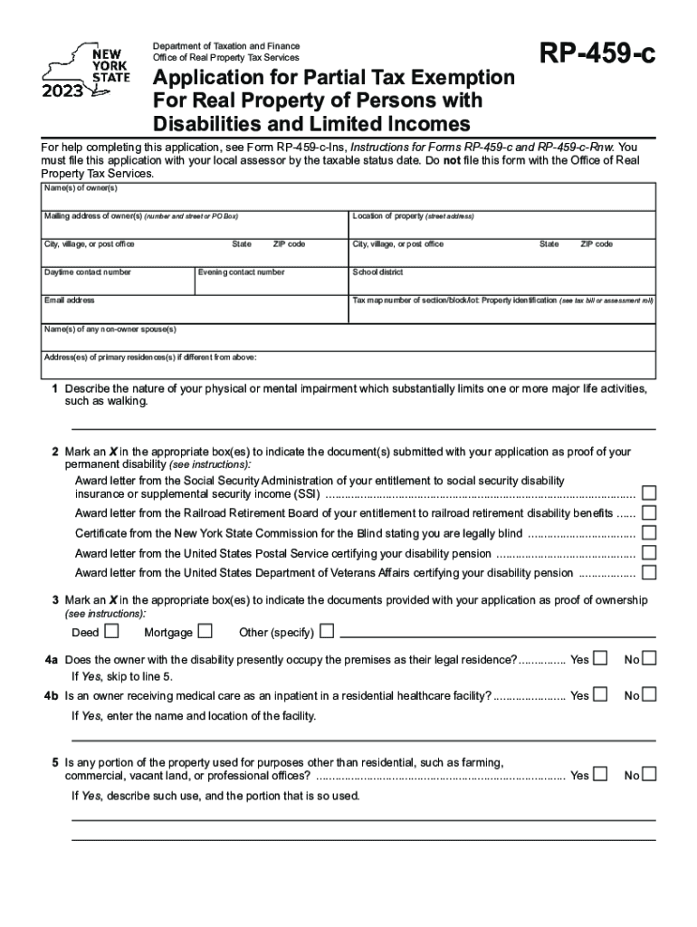 Form RP 459 C Application for Partial Tax Exemption for Real Property of Persons with Disabilities and Limited Incomes Tax Year