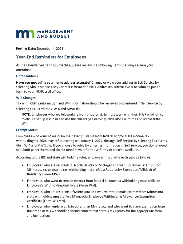  Year End Reminders for Employees 2023-2026