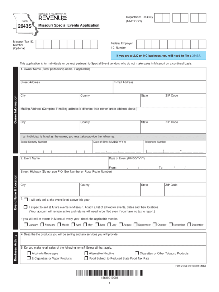 2643S Missouri Special Events Application  Form