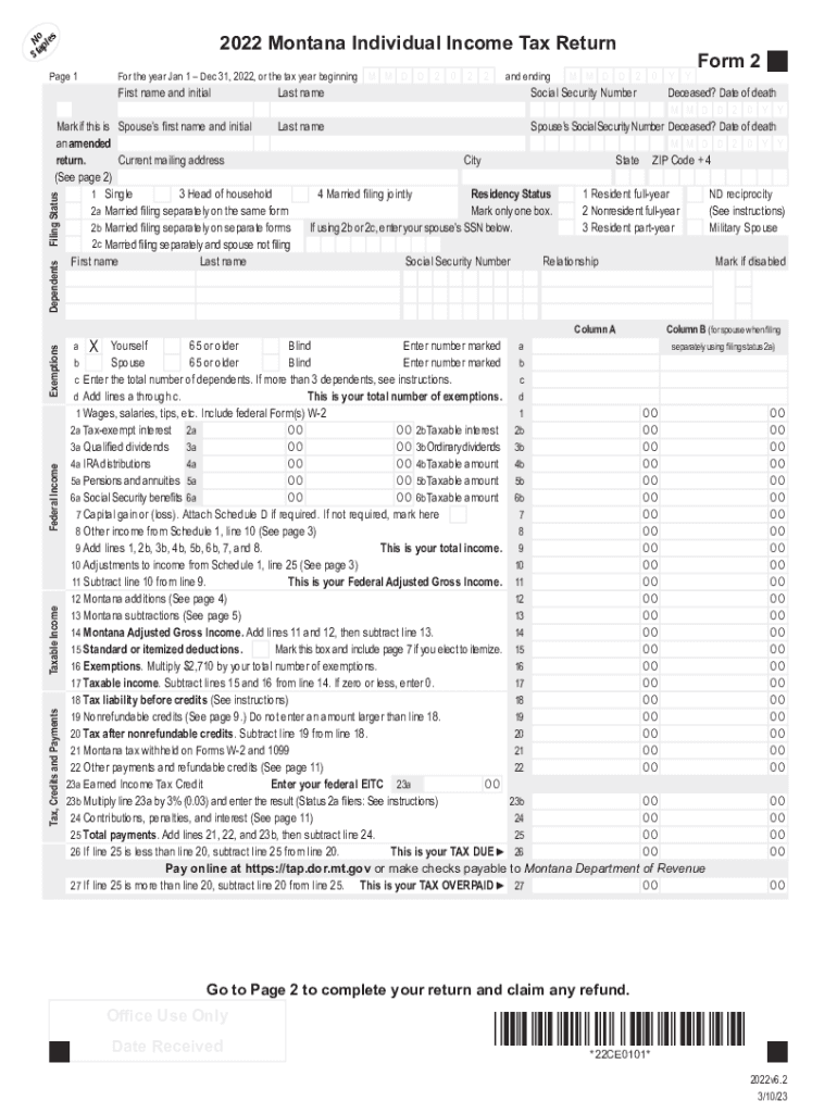 Montana Individual Income Tax Return  Form