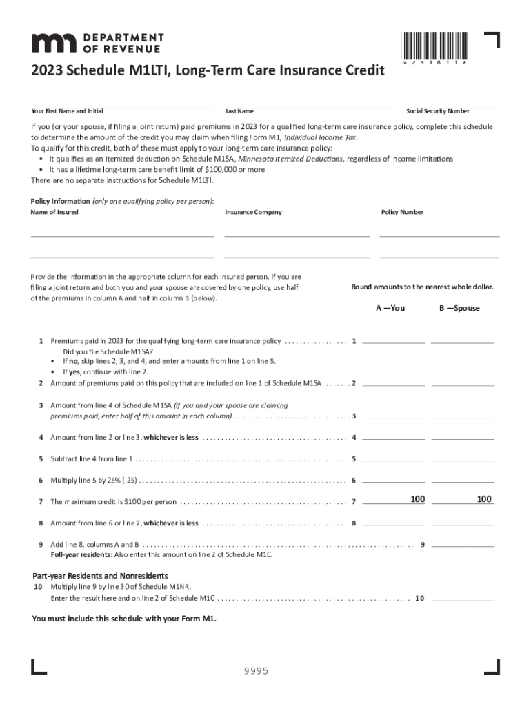 Long Term Care Insurance Income Tax Credit  Form