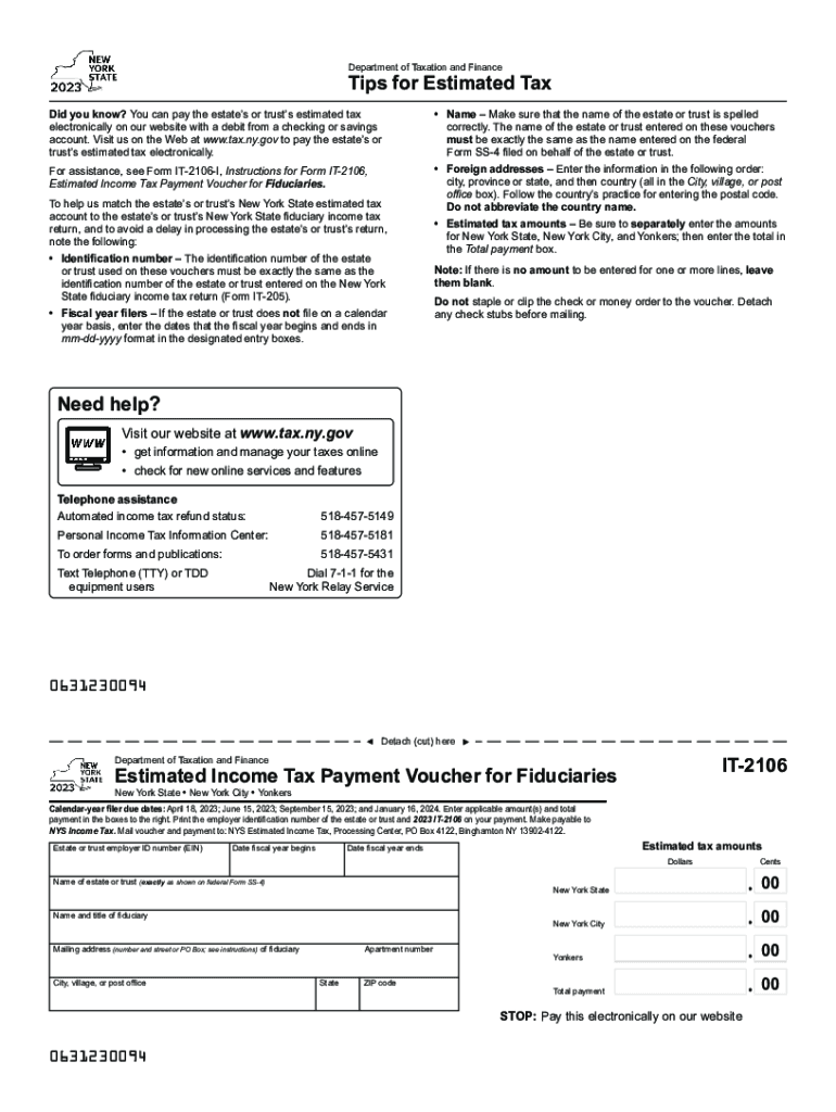 Form it 2106 Estimated Income Tax Payment Voucher for Fiduciaries Tax Year
