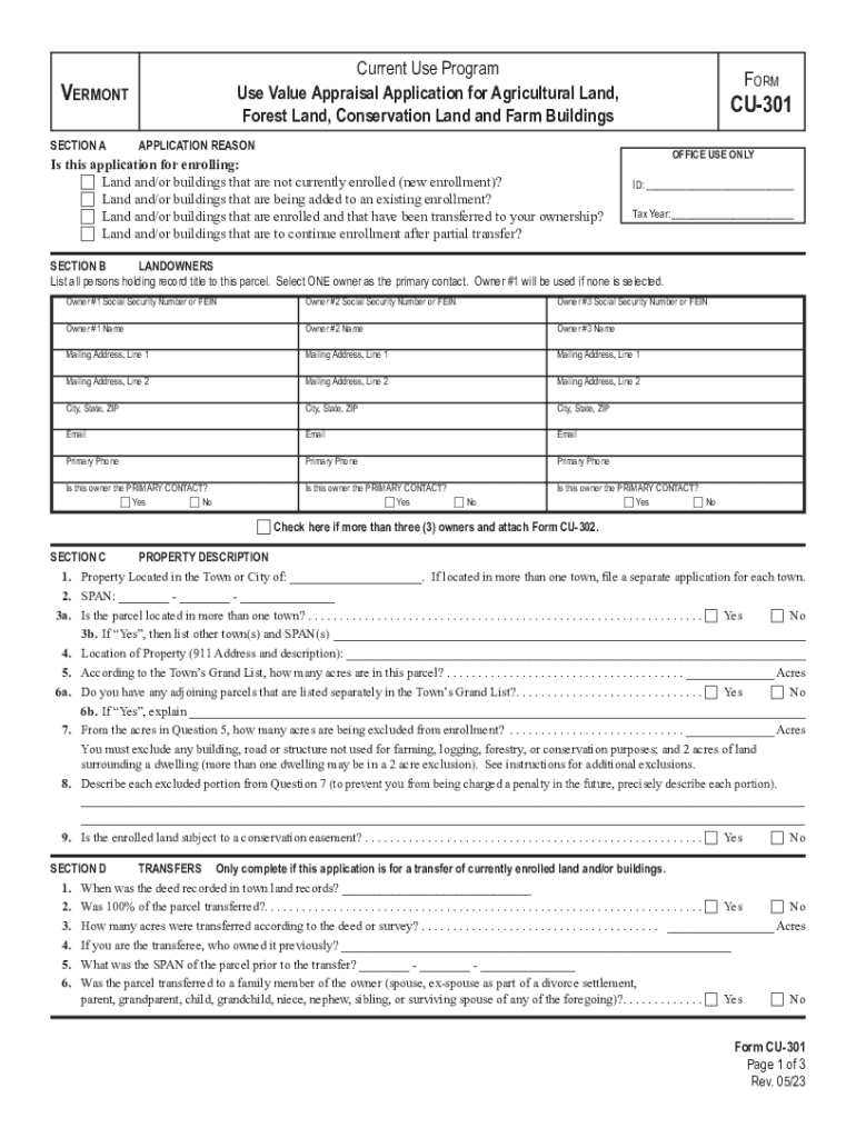 Current Use Program, Form CU 301 Formerly LU AFCFB