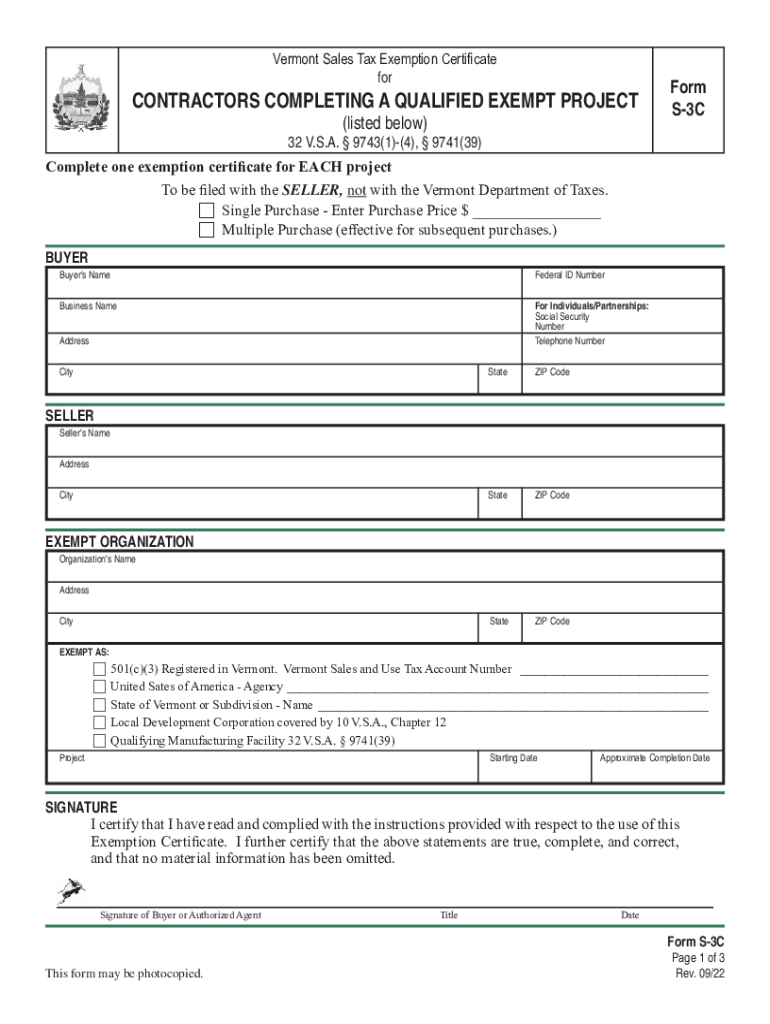 Tax Vermont Exempt Form