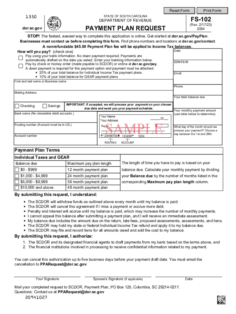 South Carolina Fs  Form