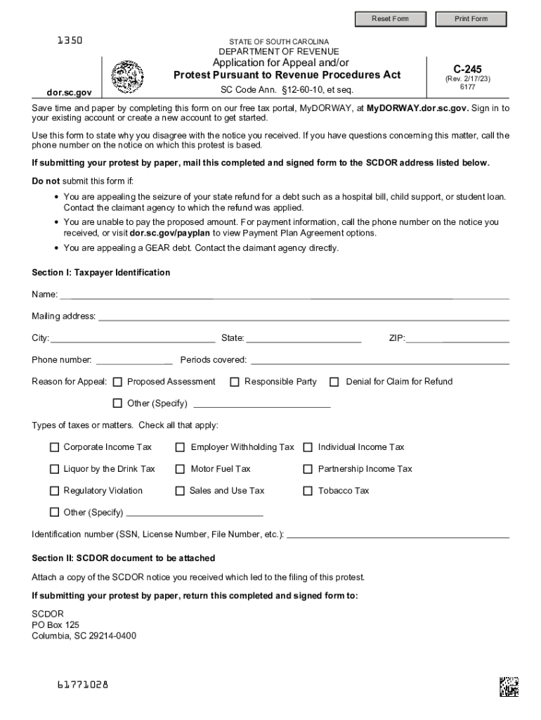 South Carolina Form C 245