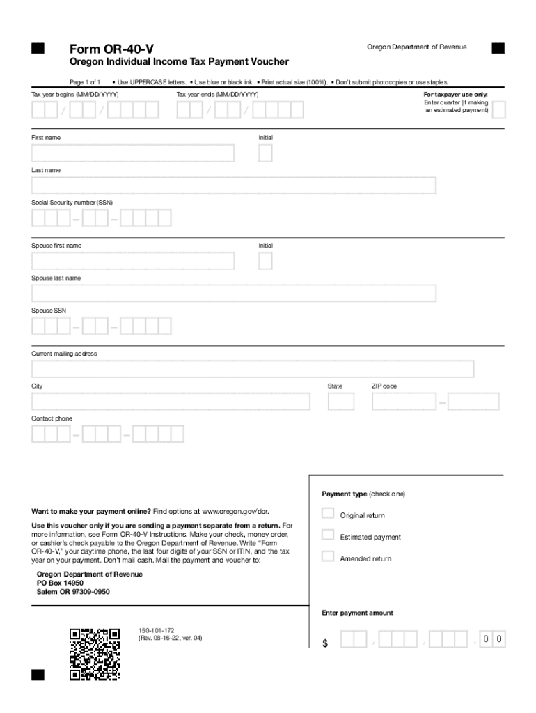 Oregon Form 40 ESV Estimated Income Tax Payment