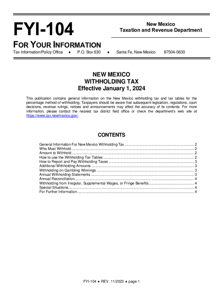  FYI 104 New Mexico Withholding Tax Effective January 1 2022