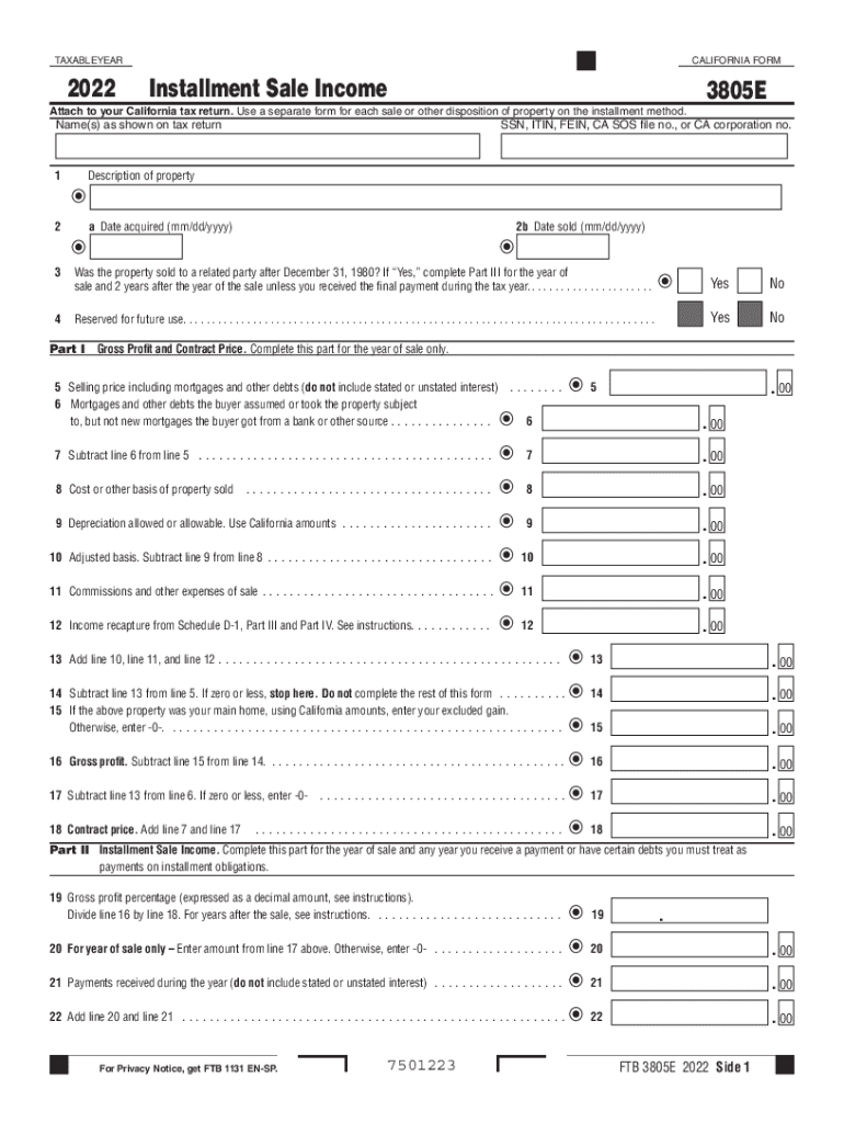  CALIFORNIA Form 3805E Installment Sale Income 2022-2024