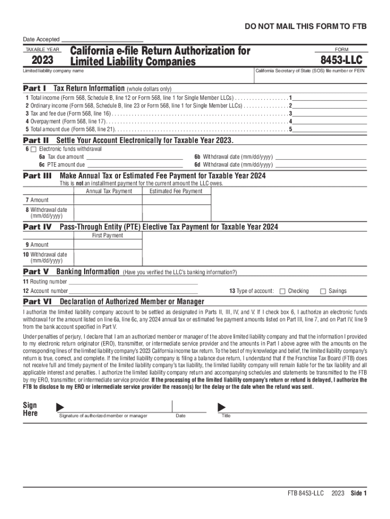 Form 8453 P California E File Return Authorization for