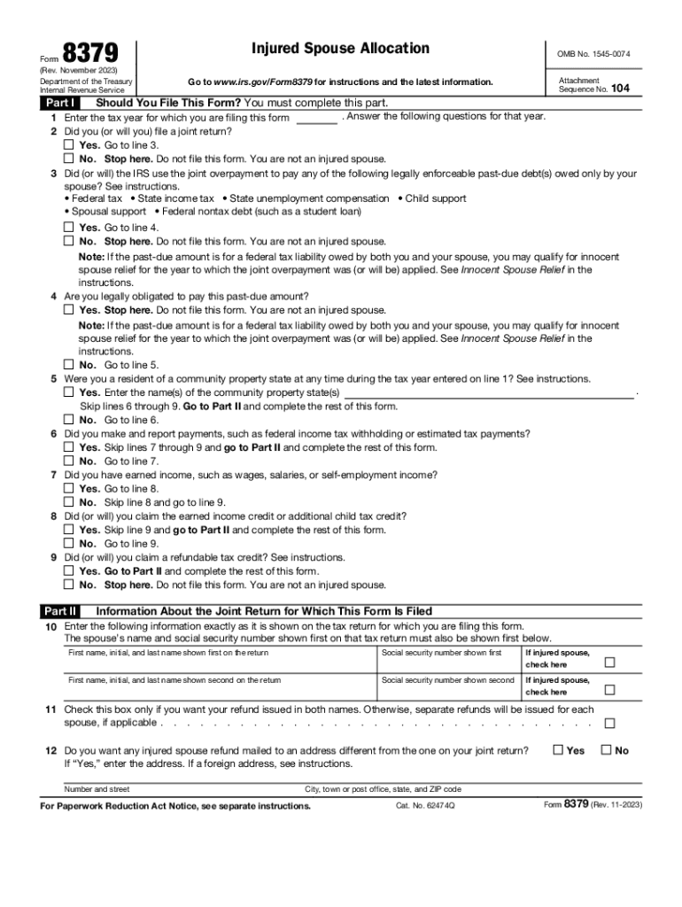 Tax Relief for SpousesInternal Revenue Service  Form