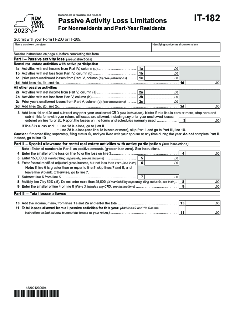  Form it 182 Passive Activity Loss Limitations Tax NY Gov 2023-2024