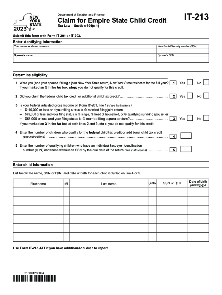  Form it 213 Claim for Empire State Child Credit Tax NY Gov 2023-2024