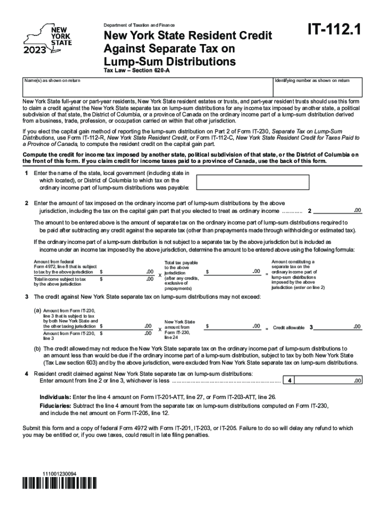  Form it 112 1 New York State Resident Credit Against 2023-2024