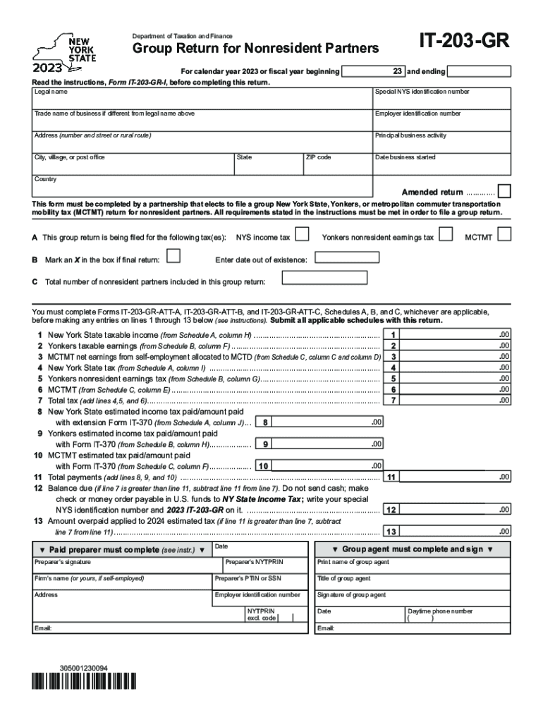  Form it 203 GR Group Return for Nonresident Partners Tax Year 2023-2024