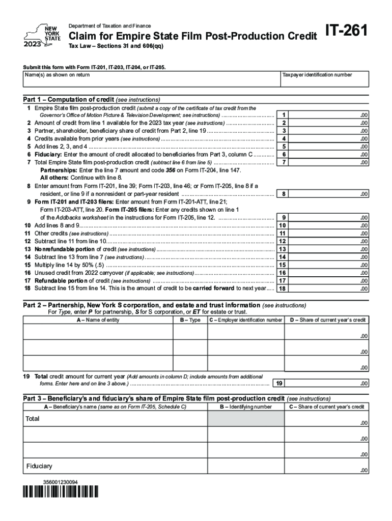  Form it 261 Claim for Empire State Film Post Production 2023-2024