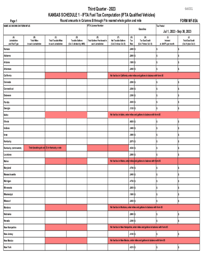  3rdq2023 Gasoline Motor Fuel IFTA Schedules 2023-2024