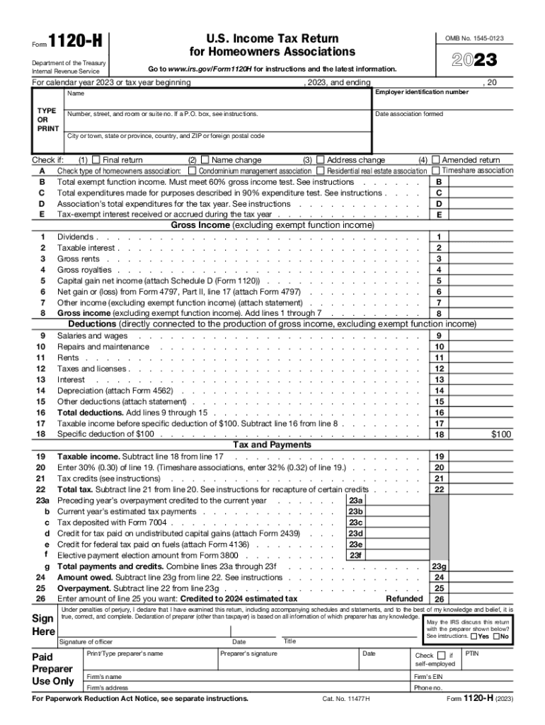 Fillable Form 1120 H for Homeowners Associations US