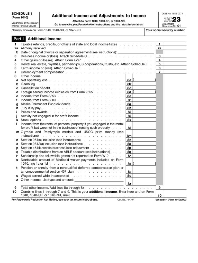 Schedule 1 Form 1040 Additional Income and Adjustments to Income