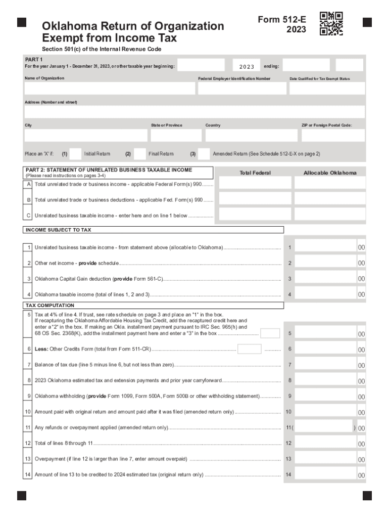 Form 512 E Oklahoma Return of Organization Exempt from Income Tax